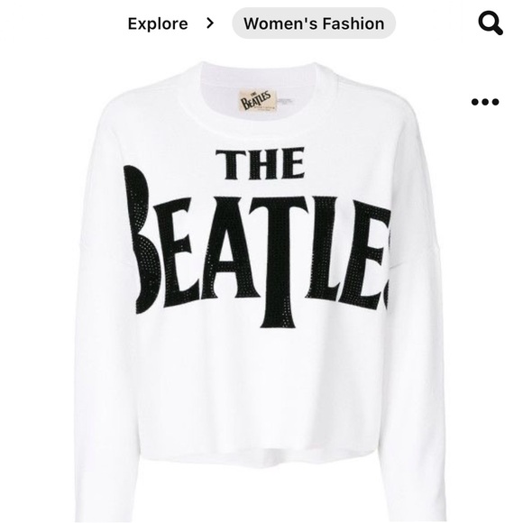 RARE Alice + Olivia "Quintin" sweatshirt beaded The Beatles™ graphic at front L. - Picture 4 of 6